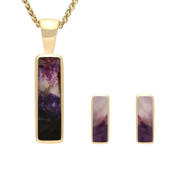 9ct Yellow Gold Blue John Small Oblong Two Piece Set