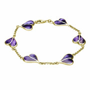 9ct Yellow Gold Blue John Split Heart Bracelet. B360.