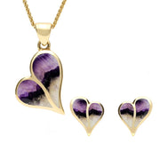 9ct Yellow Gold Blue John Split Heart Two Piece Set, S053.