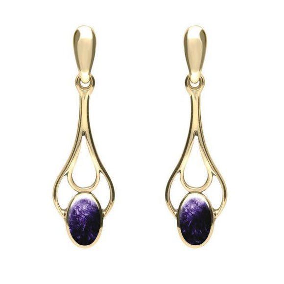 9ct Yellow Gold Blue John Spoon Drop Earrings E138