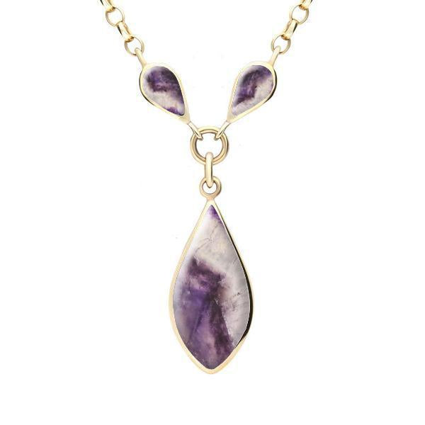 9ct Yellow Gold Blue John Three Stone Pear Necklace