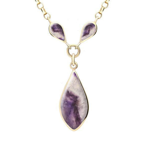 9ct Yellow Gold Blue John Three Stone Pear Necklace