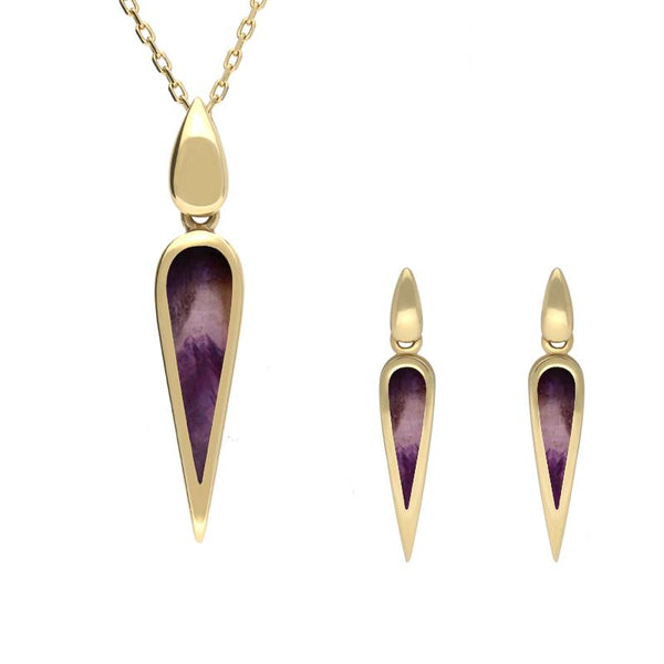 9ct Yellow Gold Blue John Toscana Pear Drop Two Piece Set