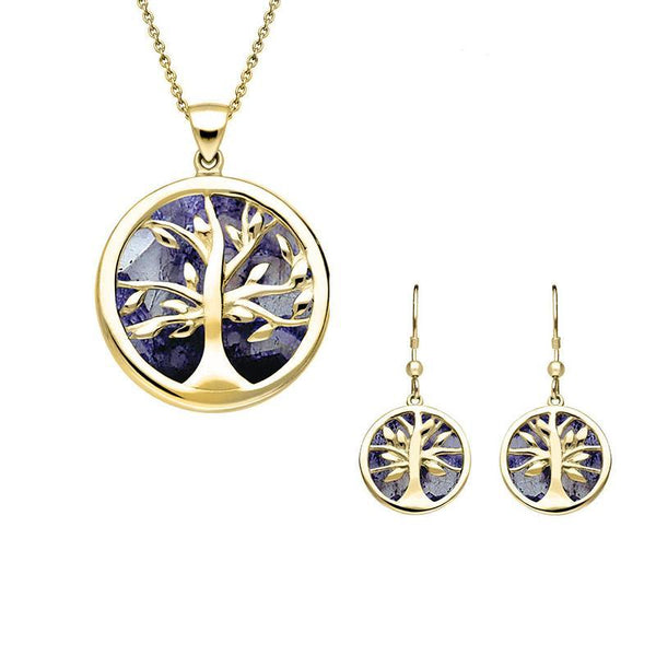 9ct Yellow Gold Blue John Medium Round Tree of Life Two Piece Set S065