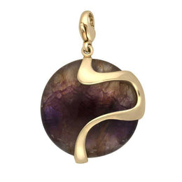 9ct Yellow Gold Blue John Wavy Disc Large Charm. G577.