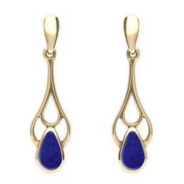 9ct Yellow Gold Lapis Lazuli Pear Spoon Earrings. E139. 