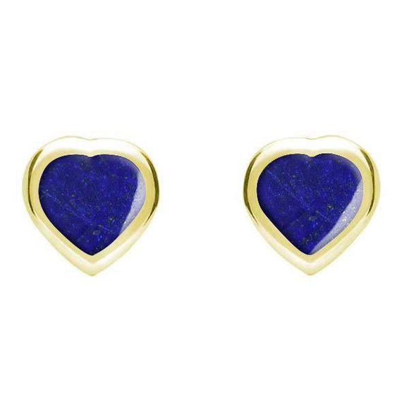 9ct Yellow Gold Lapis Lazuli Small Framed Heart Stud Earrings. E763.