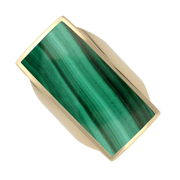 9ct Yellow Gold Malachite Large Oblong Ring, R064.