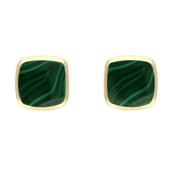 9ct Yellow Gold Malachite Small Dinky Cushion Stud Earrings E335