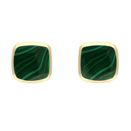 9ct Yellow Gold Malachite Small Dinky Cushion Stud Earrings E335