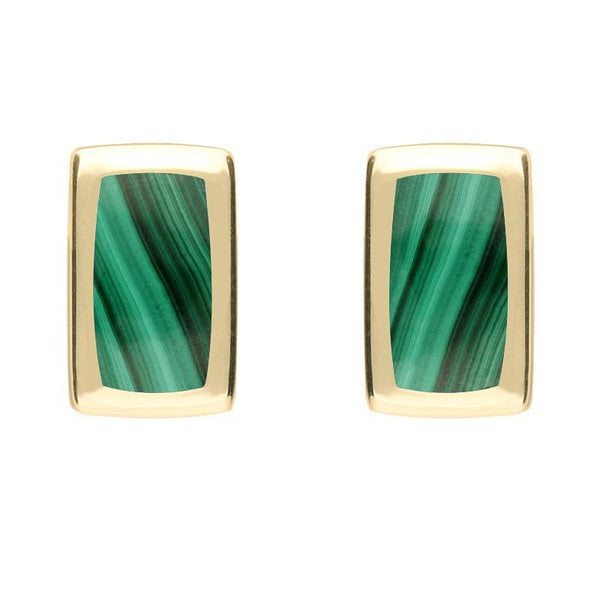 9ct Yellow Gold Malachite Small Oblong Stud Earrings E786