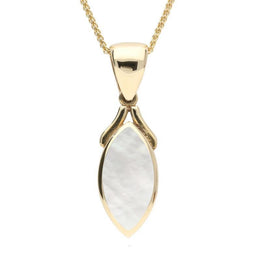 9ct Yellow Gold Mother of Pearl Marquise Necklace. P388.