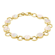 9ct Yellow Gold Mother of Pearl Nine Stone Round Ring Bracelet. B537.