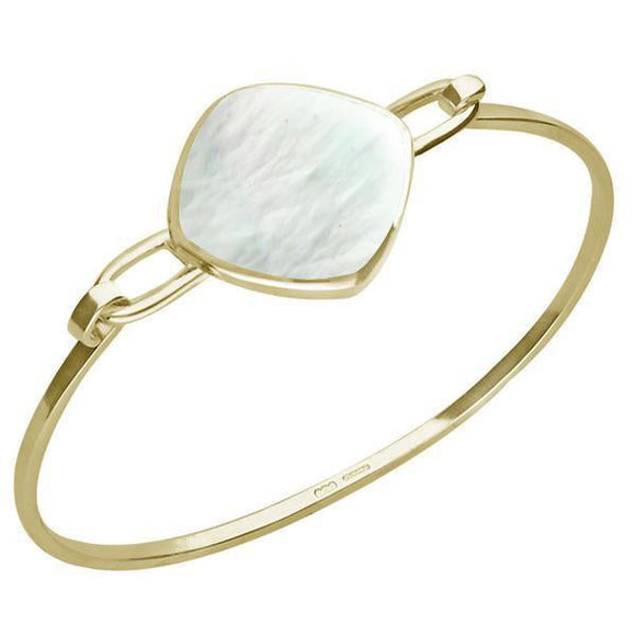 9ct Yellow Gold Mother of Pearl Slim Cushion Bangle. B035.