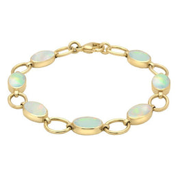 9ct Yellow Gold Opal Seven Oval Stone Bracelet B185.