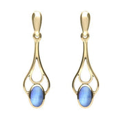 9ct Yellow Gold Opal Spoon Drop Earrings, E138.