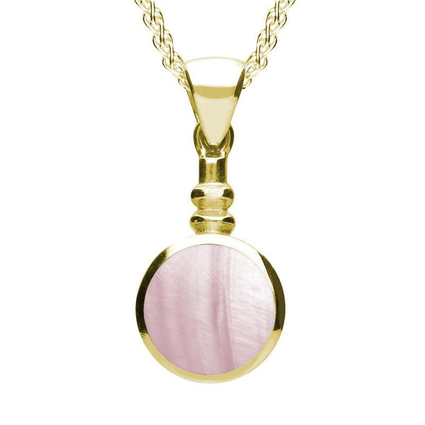 9ct Yellow Gold Pink Mother of Pearl Bottle Top Necklace. P010.