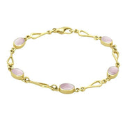 9ct Yellow Gold Pink Mother of Pearl Oval Spoon Bracelet. B231.