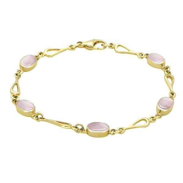 9ct Yellow Gold Pink Mother of Pearl Oval Spoon Bracelet. B231.