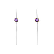 9ct Yellow Gold Sterling Silver Amethyst Stepping Stones 5mm Round Claw Set Hook Earrings