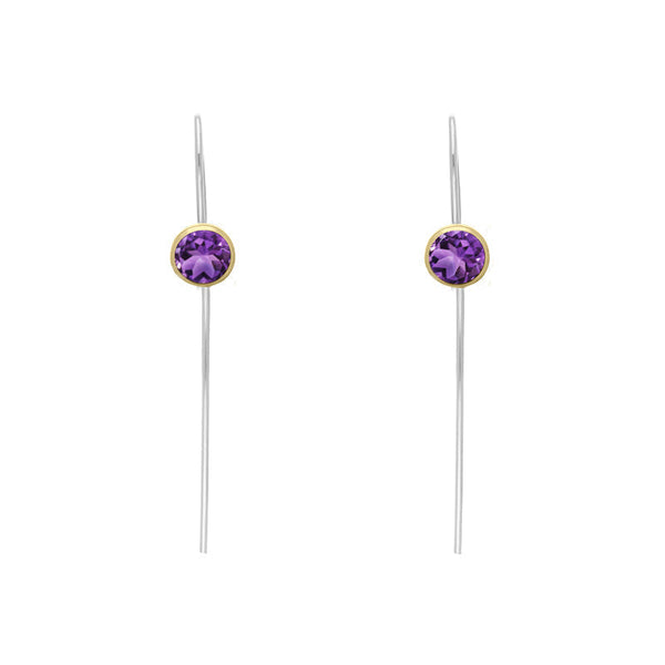 9ct Yellow Gold Sterling Silver Amethyst Stepping Stones 5mm Round Hook Earrings E1299
