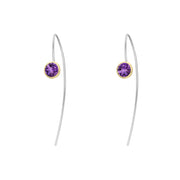 9ct Yellow Gold Sterling Silver Amethyst Stepping Stones 5mm Round Hook Earrings E1299