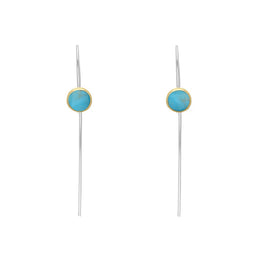 9ct Yellow Gold Sterling Silver Turquoise Stepping Stones 5mm Round Hook Earrings E1299