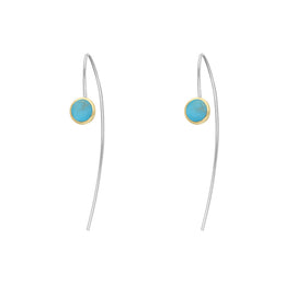 9ct Yellow Gold Sterling Silver Turquoise Stepping Stones 5mm Round Hook Earrings E1299