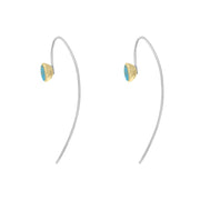 9ct Yellow Gold Sterling Silver Turquoise Stepping Stones 5mm Round Hook Earrings E1299