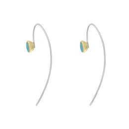 9ct Yellow Gold Sterling Silver Turquoise Stepping Stones 5mm Round Hook Earrings E1299