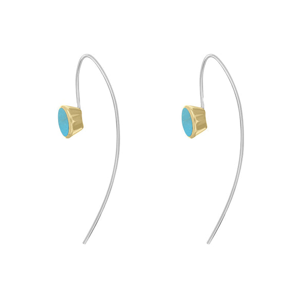 9ct Yellow Gold Sterling Silver Turquoise Stepping Stones 6x8mm Oval Hook Earrings E1305