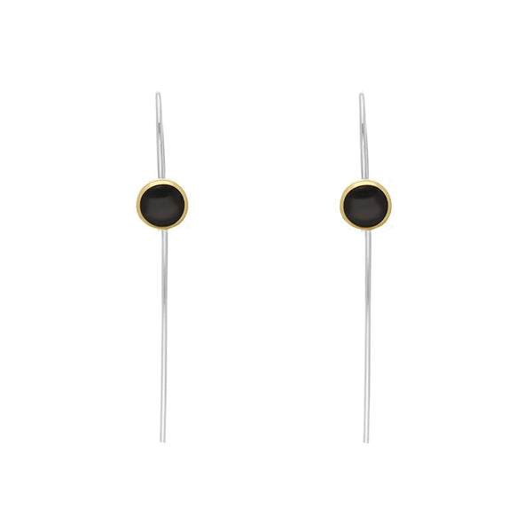 9ct Yellow Gold Sterling Silver Whitby Jet Stepping Stones 5mm Round Hook Earrings E1299