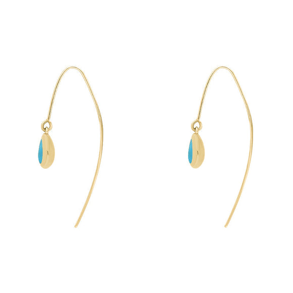 9ct Yellow Gold Turquoise Cross Disc Drop Earrings