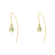 9ct Yellow Gold Turquoise Cross Disc Drop Earrings, E1374.