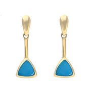 9ct Yellow Gold Turquoise Curved Triangle Drop Earrings. E032.