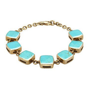 9ct Yellow Gold Turquoise Cushion Bracelet. B470.