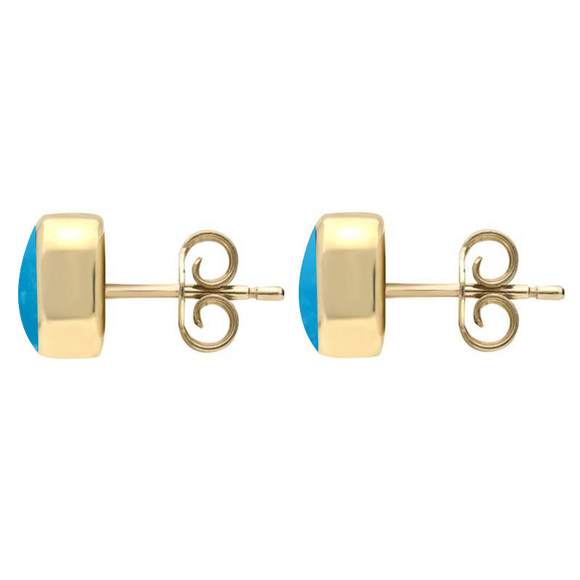 9ct Yellow Gold Turquoise Dinky Cushion Stud Earrings E335.