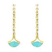 9ct Yellow Gold Turquoise Drop Twist Fan Stud Earrings. E122.