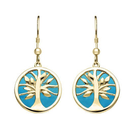 9ct Yellow Gold Turquoise Large Round Tree of Life Two Piece Set S063