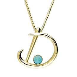 9ct Yellow Gold Turquoise Love Letters Initial D Necklace P3451C