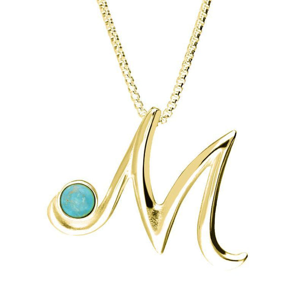 9ct Yellow Gold Turquoise Love Letters Initial M Necklace P3460C