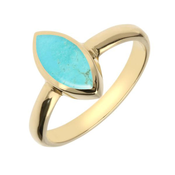 9ct Yellow Gold Turquoise Marquise Ring. R404.