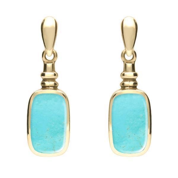 9ct Yellow Gold Turquoise Oblong Bottle Top Drop Earrings E055