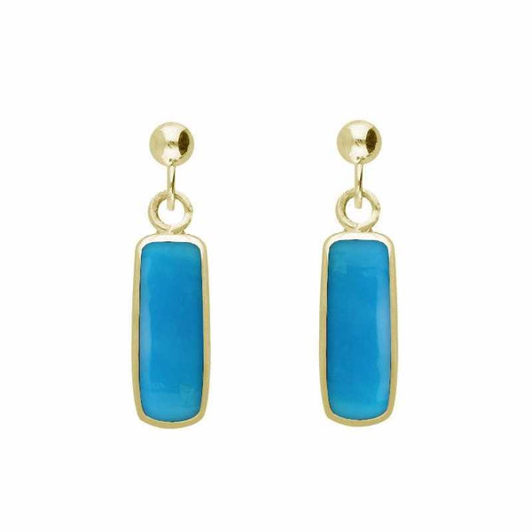 9ct Yellow Gold Turquoise Oblong Drop Earrings E226
