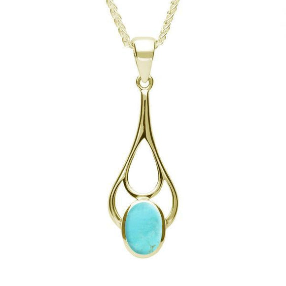 9ct Yellow Gold Turquoise Oval Spoon Necklace. P161.