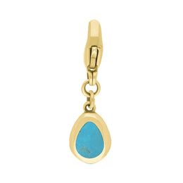 9ct Yellow Gold Turquoise Pear Shaped Fleur De Lis Clip Charm
