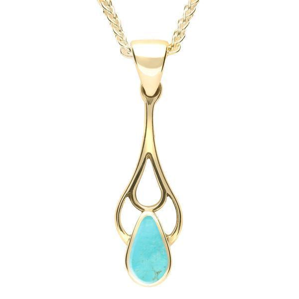 9ct Yellow Gold Turquoise Pear Spoon Necklace. P162.