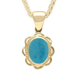 9ct Yellow Gold Turquoise Rope Oval Frill Necklace. P007.