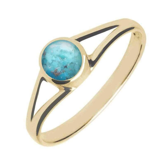 9ct Yellow Gold Turquoise Round Split Shoulder Ring. R029.