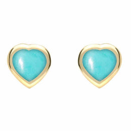 9ct Yellow Gold Turquoise Small Framed Heart Stud Earrings. E763.